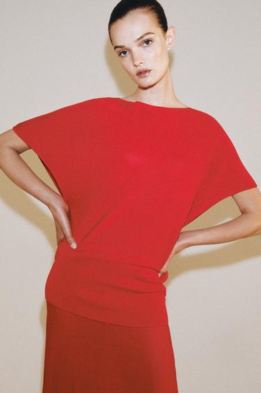 PLAIN KNIT BOAT NECK TOP - Mid-red by Zara - Image 2