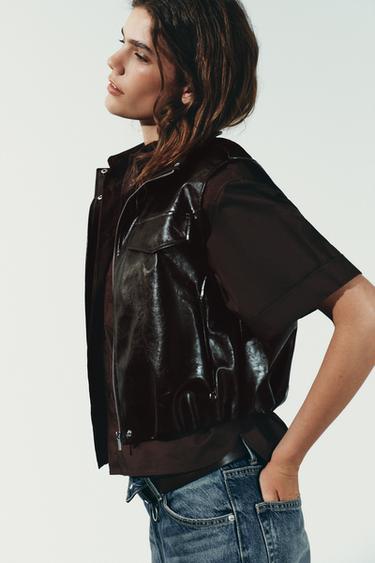 FAUX LEATHER PUFFER GILET - Dark burgundy by Zara