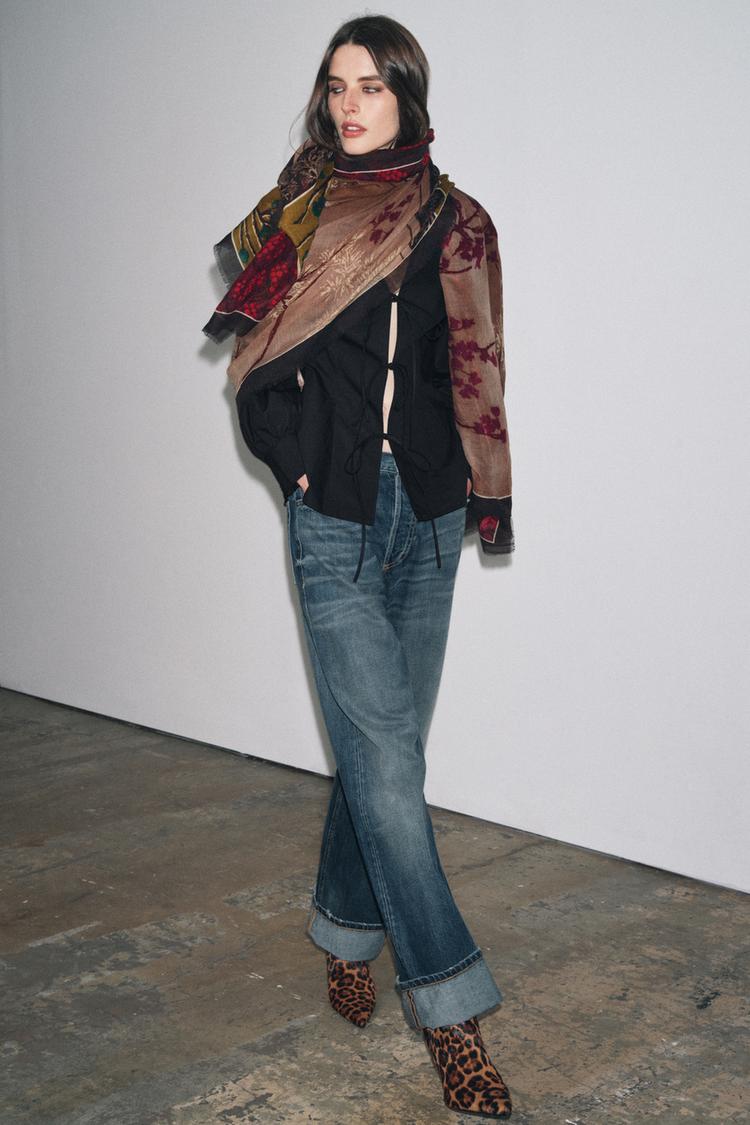 FLORAL PRINT SCARF camel ZARA India