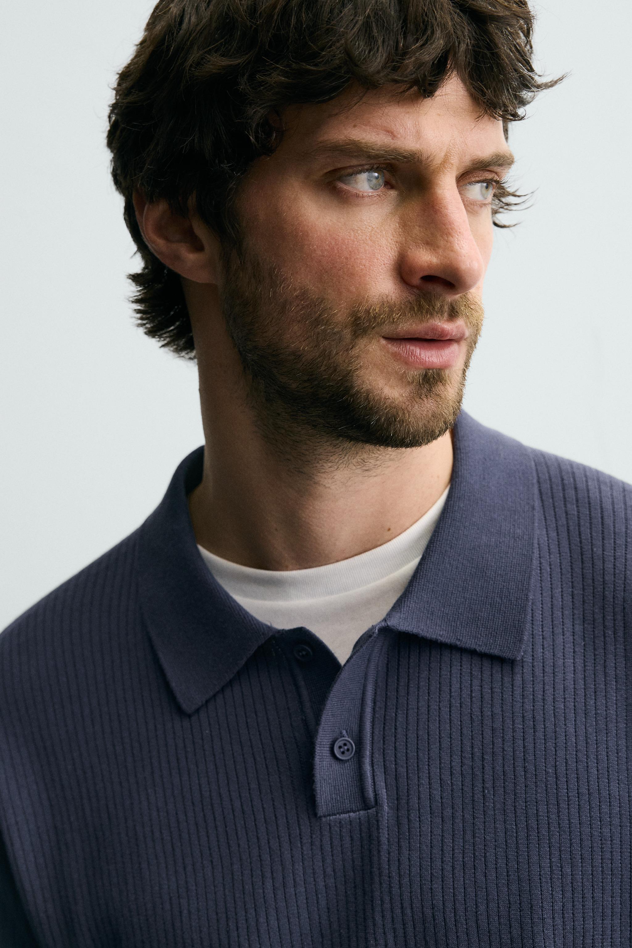 RIBBED KNIT POLO SHIRT