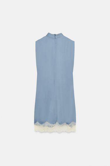 ROBE SATINÉE EN DENTELLE - Bleu / Acier de Zara - Image 3