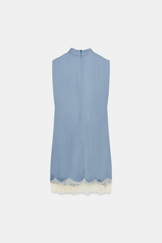 zara light blue lace dress 100% RAMIE PINTUCK LACE DRESS - Light blue