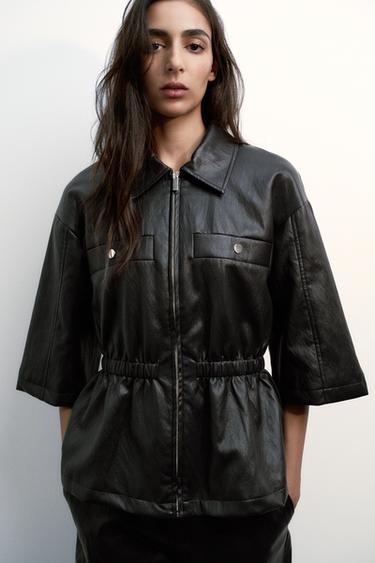 フェイクレザージャケットブラックZaraのフェイクレザージャケット - ブラック