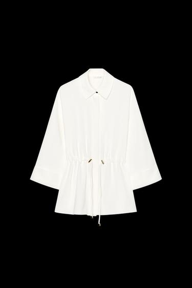 GERAFFTES KIMONO-HEMD - Cremefarben von Zara