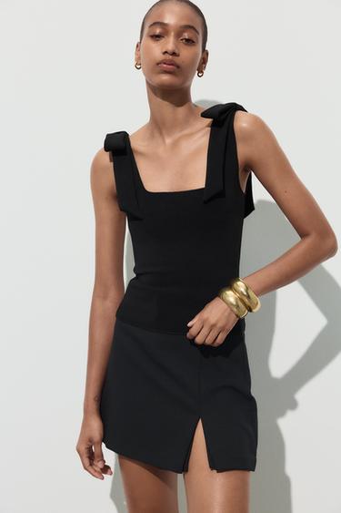 STRETCH TOP WITH BOWS - Black by Zara