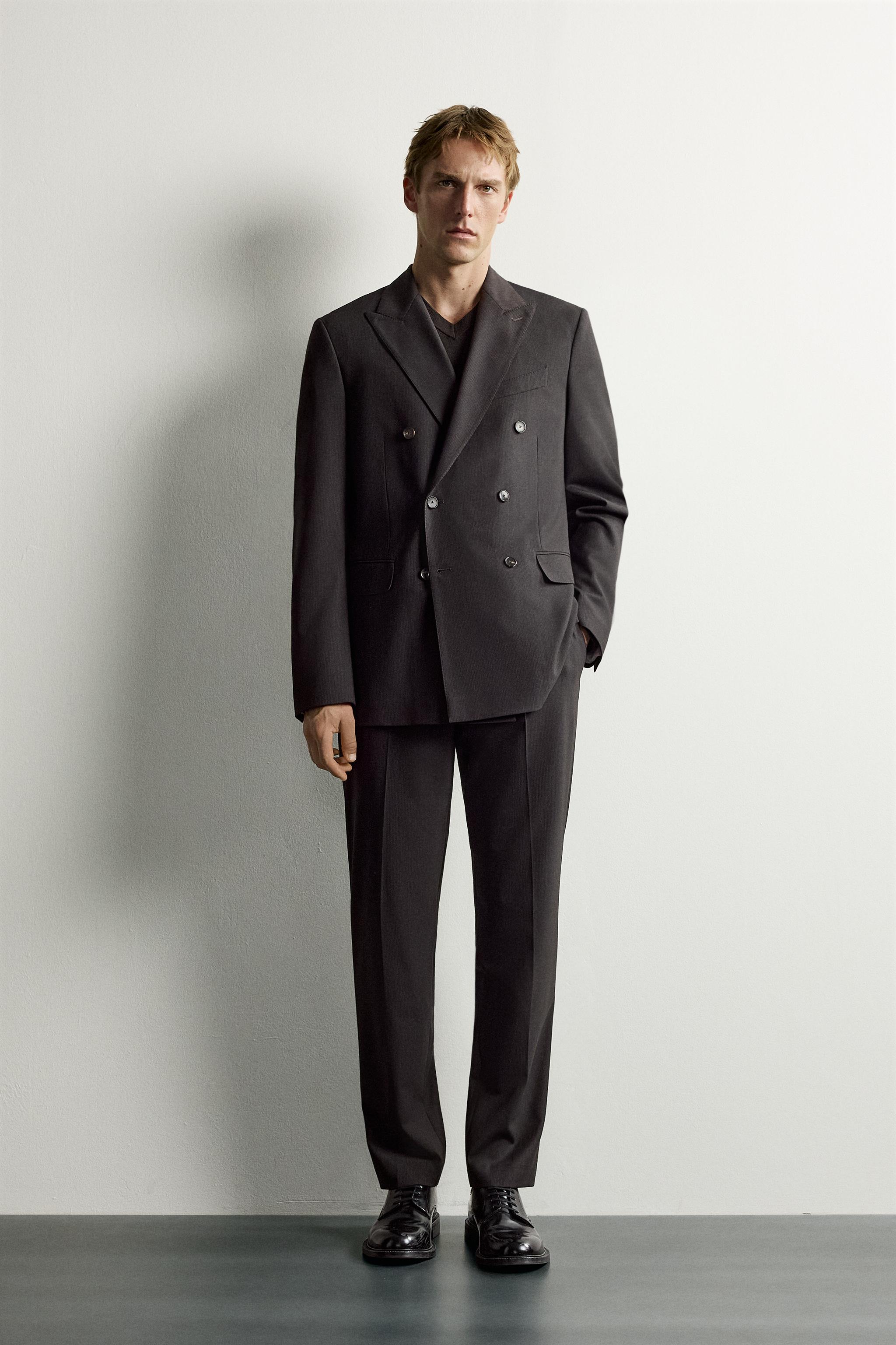 【美品】ZARA スーツ セットアップ 裏地ベージュ ストライプ柄 ブラック L ストライプスーツ | ZARA Japan / 日本