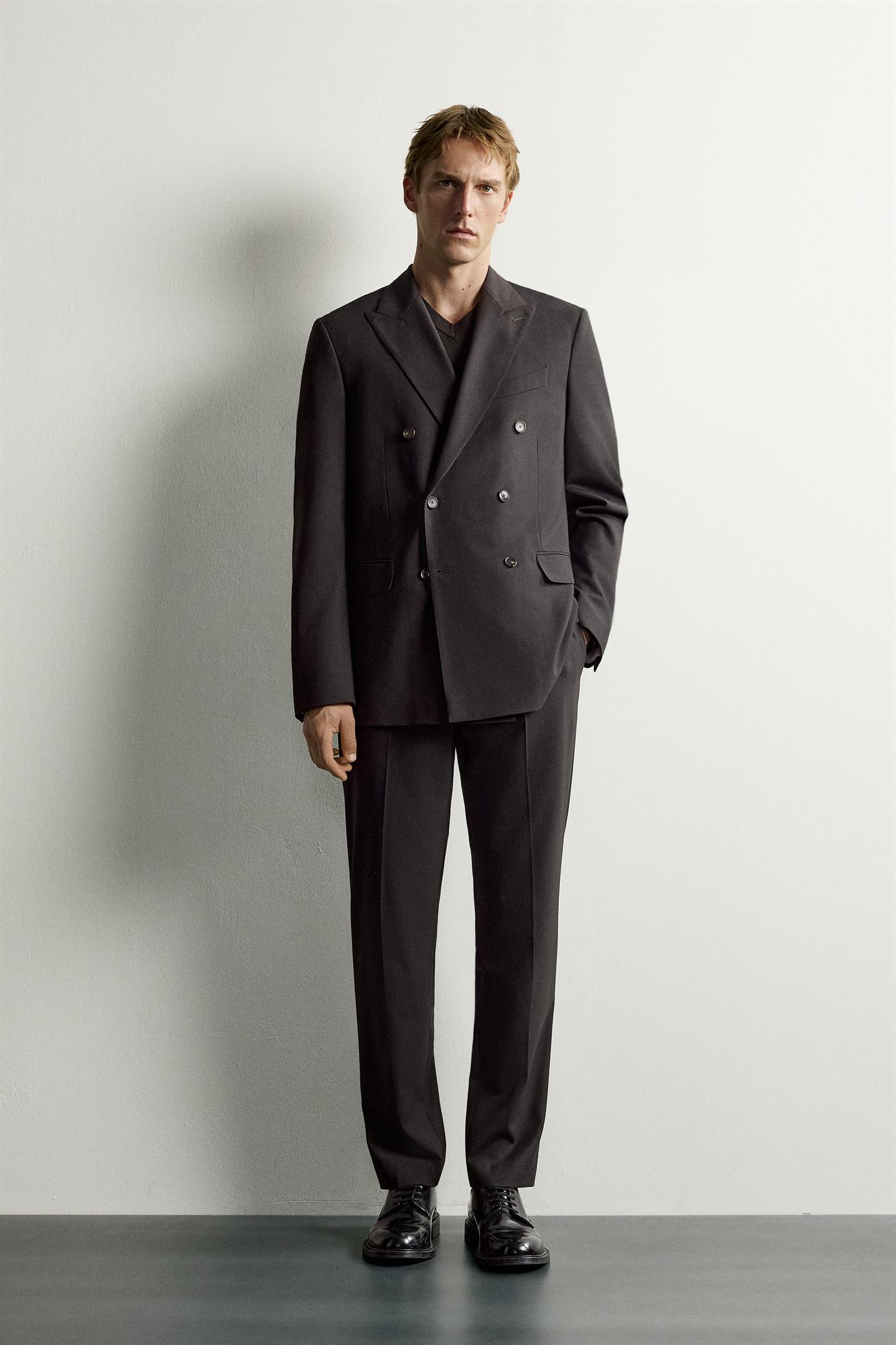 Мужские брюки Zara Striped Regular Fit Suit, цвет: Тёмный коричневый — фото 1