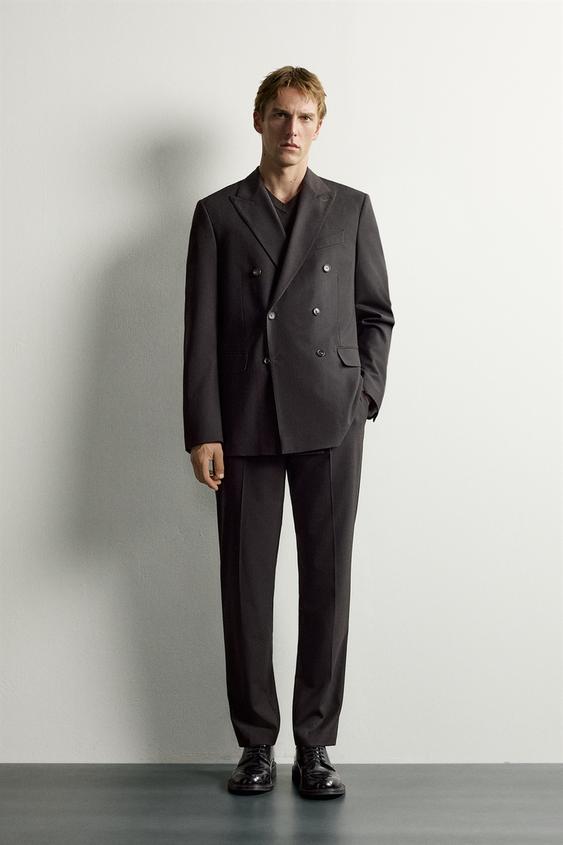 Zara PANTALONE REGULAR FIT OD ODELA NA PRUGE – tamnosmeđa – Slika 0