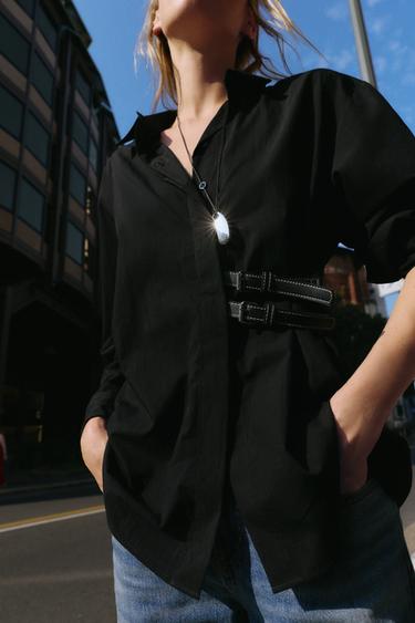 CHEMISE EN POPELINE À PATTES - Noir de Zara - Image 4
