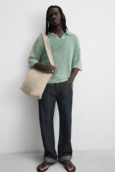 WASHED KNIT POLO SHIRT - washed green by Zara