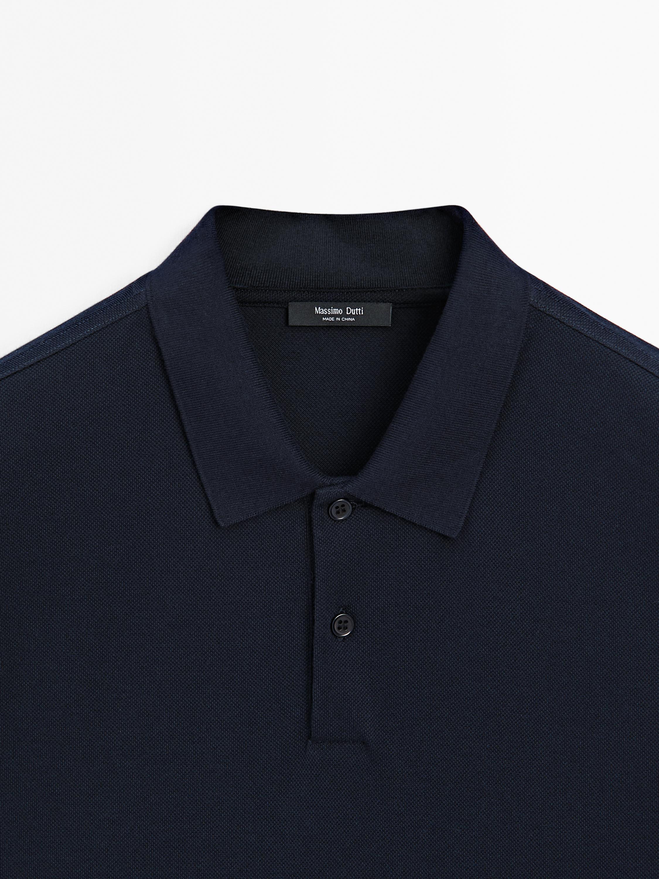 Long sleeve mercerised cotton piqué polo shirt