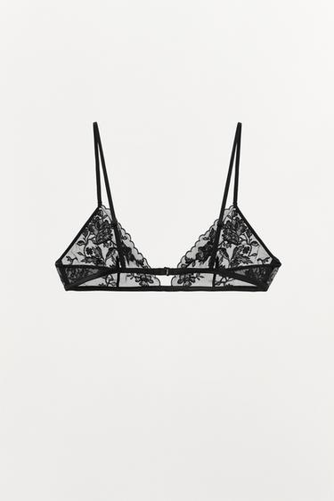 TRIANGLE MESH BRALETTE WITH EMBROIDERY - Black by Zara - Image 4