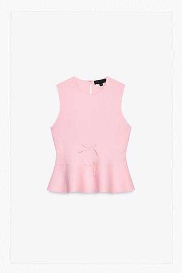 Zara TIE-DETAIL PEPLUM KNIT TOP - Pink