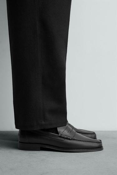 LEATHER PENNY LOAFERS - Black by Zara