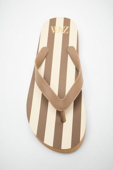 Zara STRIPED PRINT SANDALS - Brown