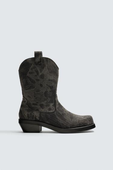 Zara DENIM COWBOY BOOTS - Black