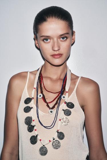 حزمة من 3 عقود بخرز وميداليات - أزرق by Zara