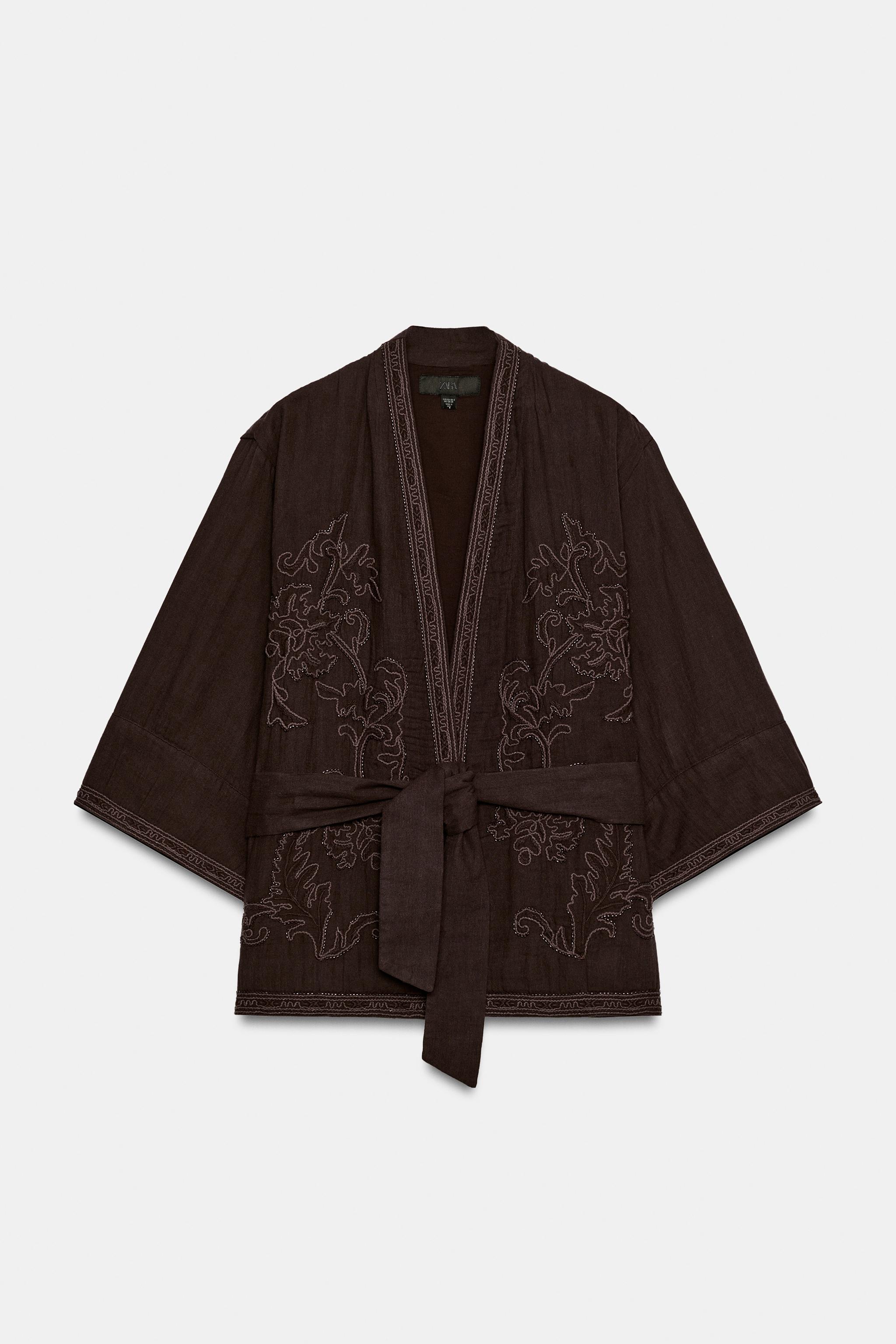 EMBROIDERED BELTED KIMONO JACKET