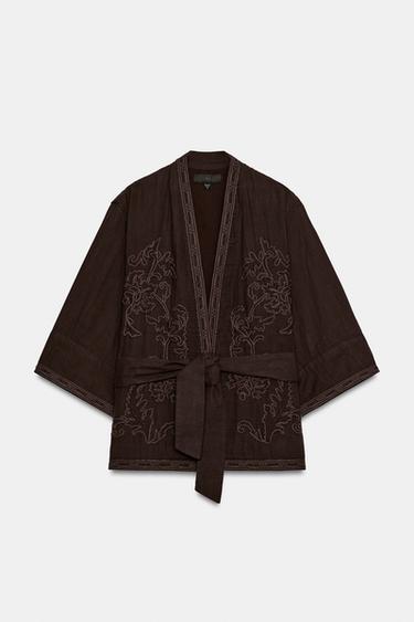 VESTE KIMONO BRODERIES CEINTURE - Marron de Zara - Image 5