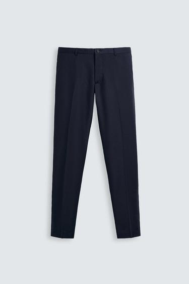 Zara TEXTURED SUIT PANTS - Navy blue