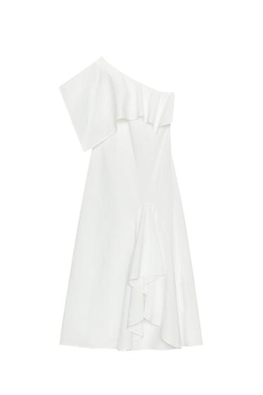 ZW COLLECTION ASYMMETRIC LINEN BLEND DRESS WITH RUFFLES