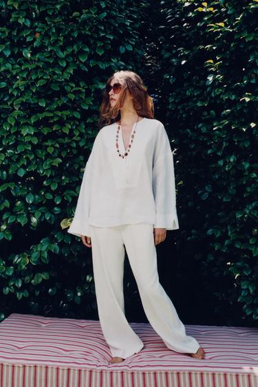 PANTALONI DRITTI CON LINO - Bianco di Zara