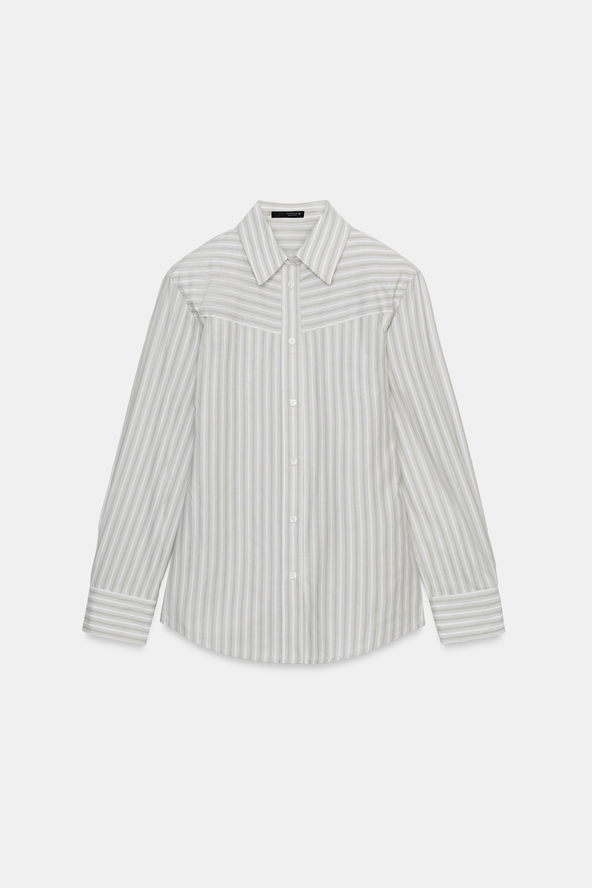 CHEMISE EN POPELINE À RAYURES AVEC ÉPAULETTES