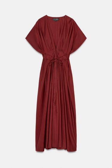 VESTIDO PINZAS CINTURA ZW COLLECTION - Burdeos de Zara