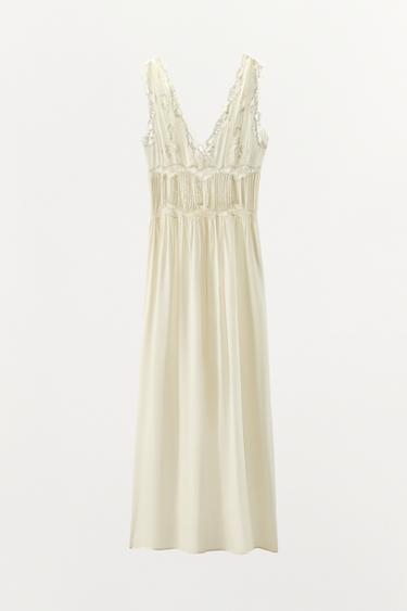 LIMITED EDITION SATIN DRESS WITH PLEATS AND LACE - Ivory by Zara