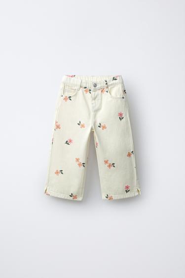 TWILL CULOTTES WITH EMBROIDERED FLOWERS - Ecru by Zara - Image 0