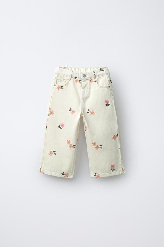 KULOTTEBUKSER I TWILL MED BRODEREDE BLOMSTER - råhvid fra Zara - Billede 0