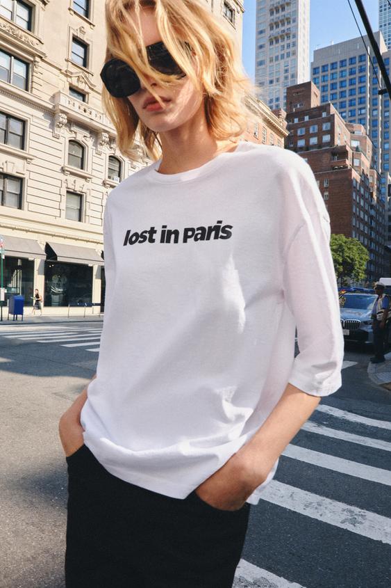 CAMISETA MENSAJE - Blanco roto de Zara - Imagen 0