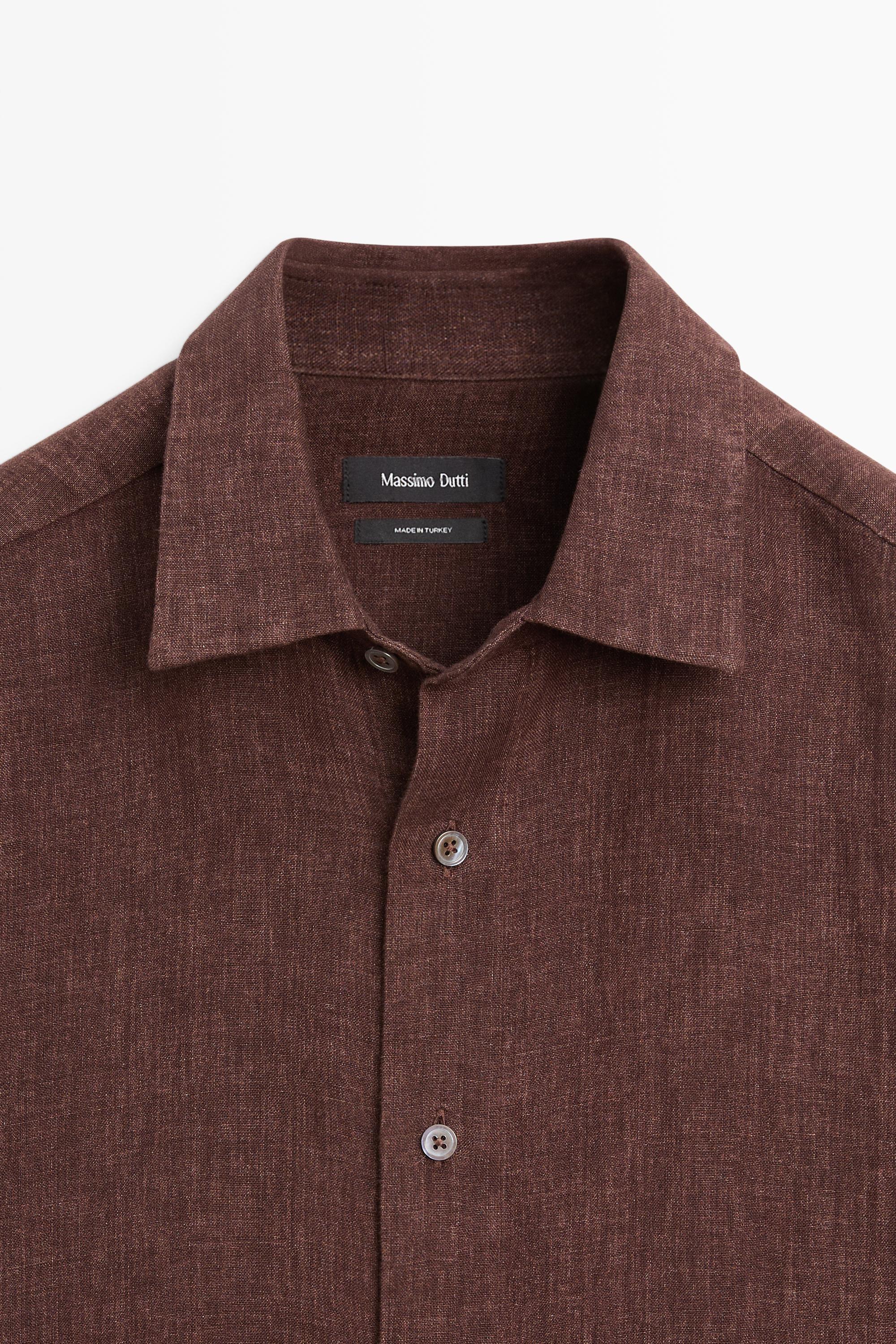 100% linen regular fit shirt with button detail