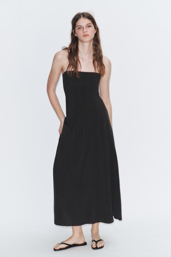 VESTIDO FLUIDO HALTER VOLUMEN - Negro de Zara - Imagen 0