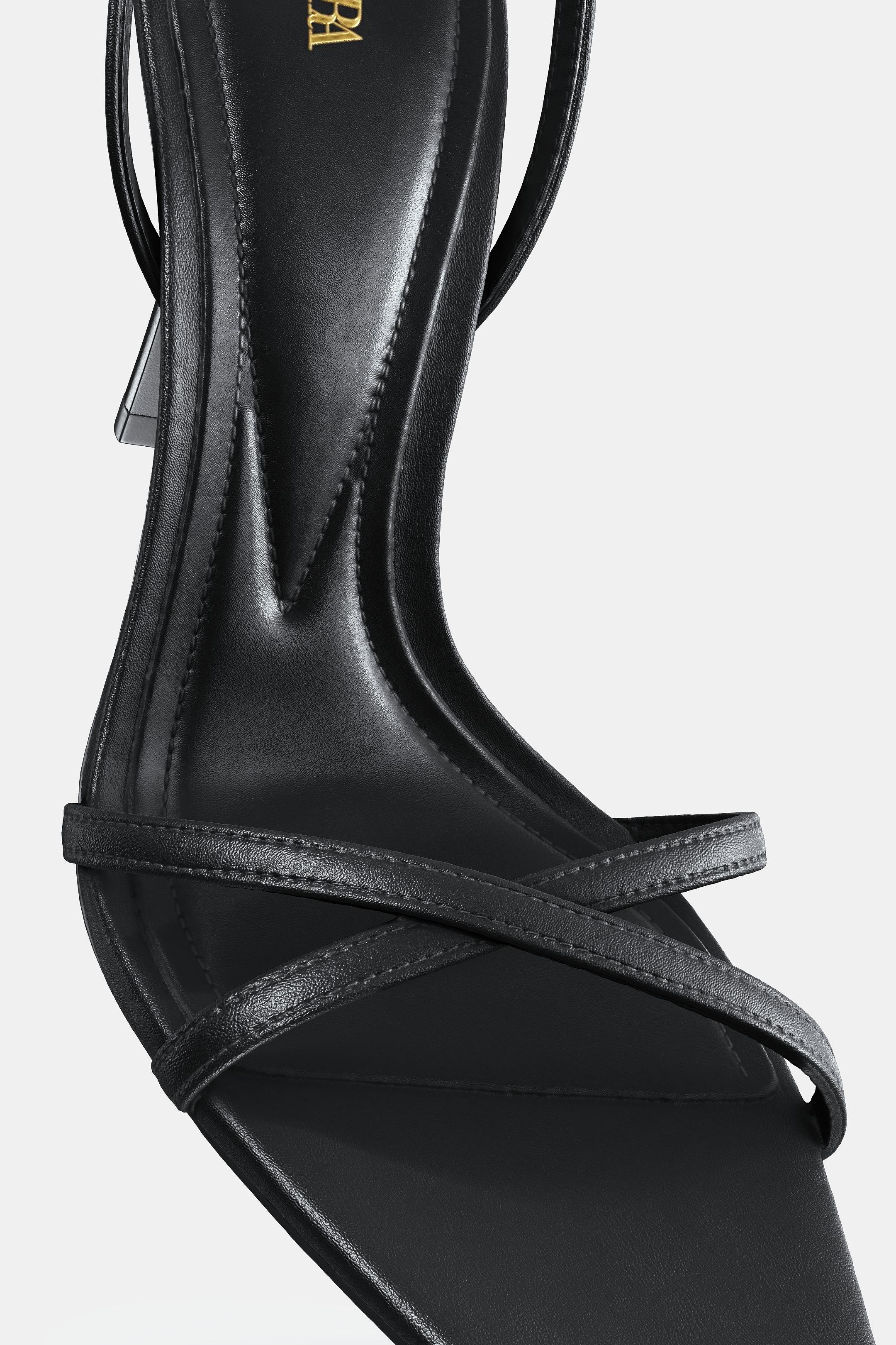 Zara 交叉帶高跟涼鞋 - 黑色