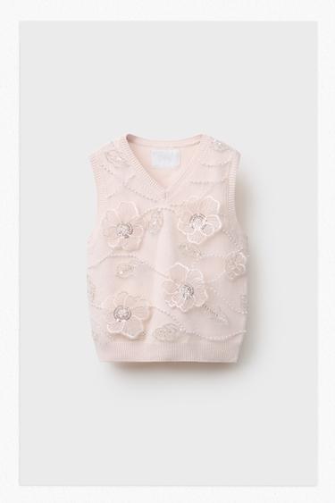 CHALECO PUNTO FLORES BRILLOS - Rosa palo de Zara