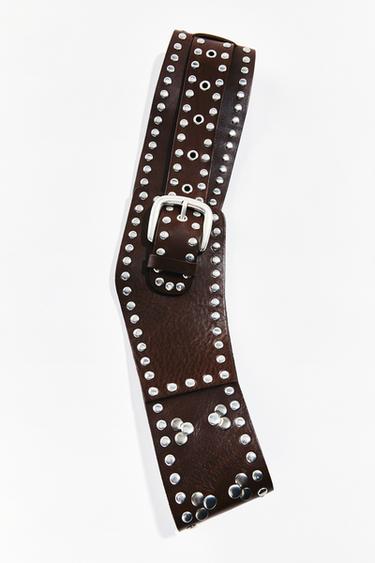 CINTURÓN FAJÍN PIEL TACHAS - Marrón de Zara