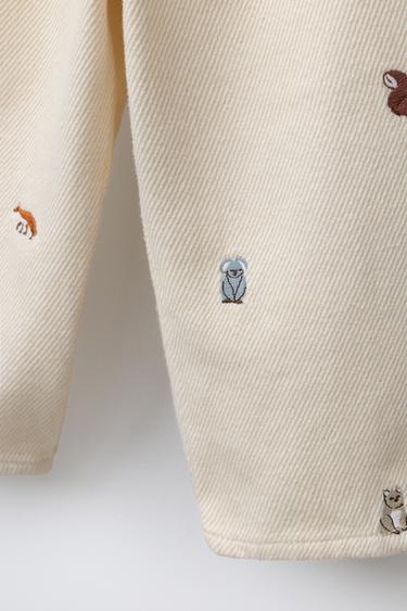 EMBROIDERED ANIMAL SOFT-TOUCH BAGGY TROUSERS - Ecru by Zara - Image 3