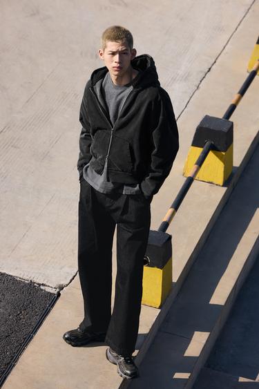 Zara 水洗拉鍊連帽運動衫 - 深灰色