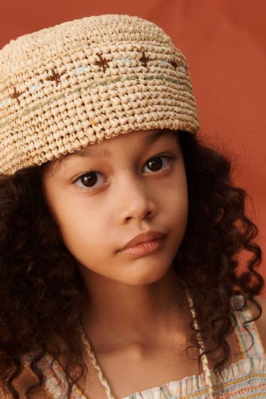 LIMITED EDITION EMBROIDERED RAFFIA CAP - Light beige by Zara