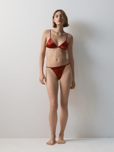 Tanga seda detalle encaje - Rojo de Zara - Imagen 0