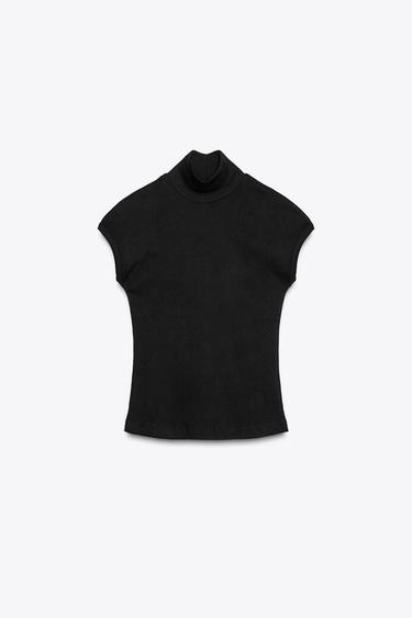 Zara MOCK NECK T-SHIRT - Black - Image 0