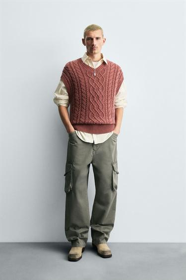 TRICOT SPENCER MET KABELSTRUCTUUR - Bruinrood van Zara - Afbeelding 0