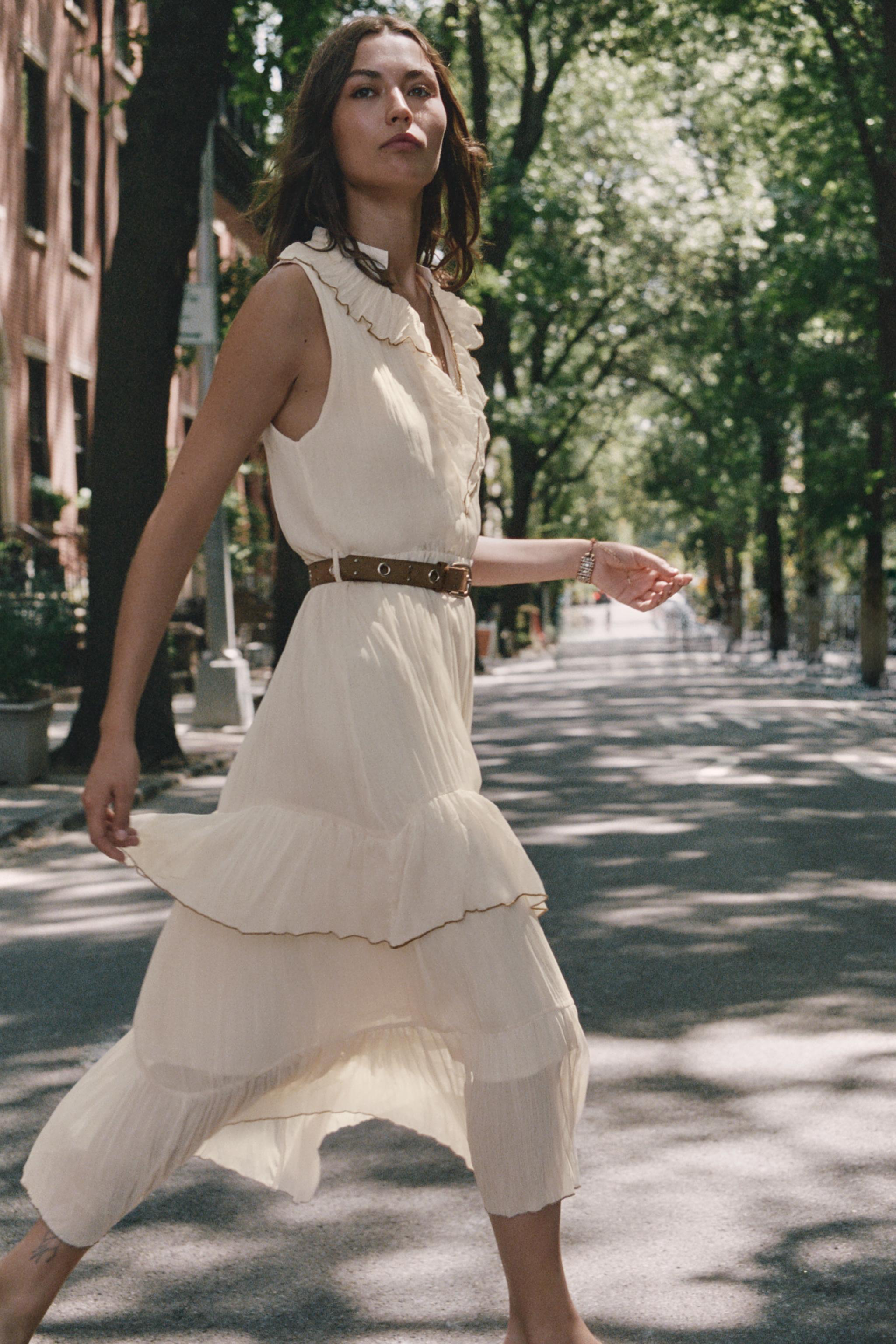 MIDI DRESS WITH RUFFLES AND BELT