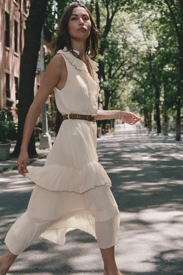 MIDI DRESS WITH RUFFLES AND BELT - Pale pink by Zara