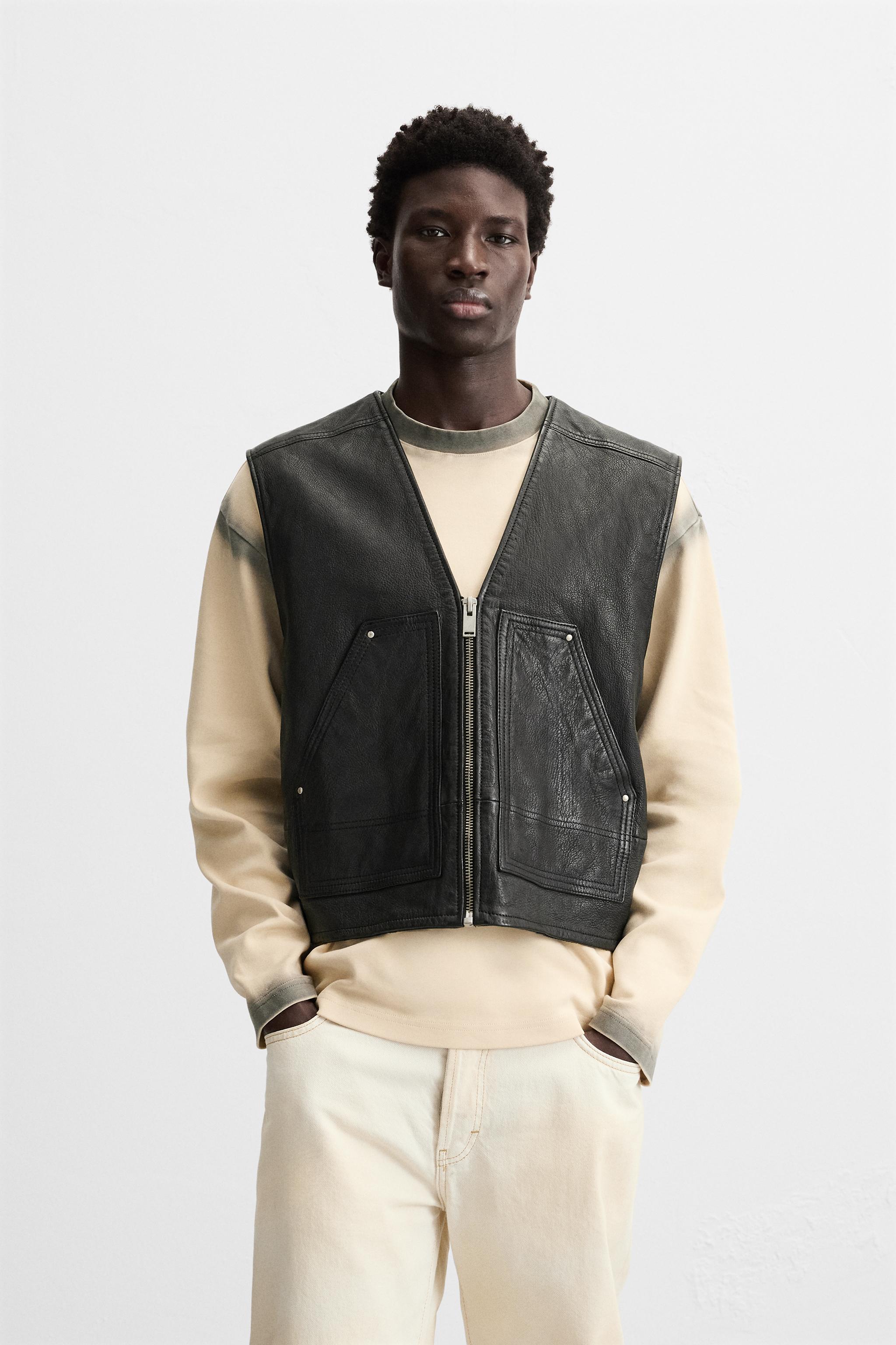 Sleeveless leather jacket zara online