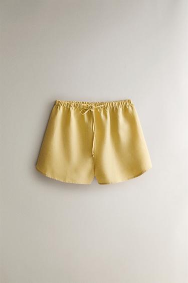 Zara LINEN SHORTS - Yellow - Image 0