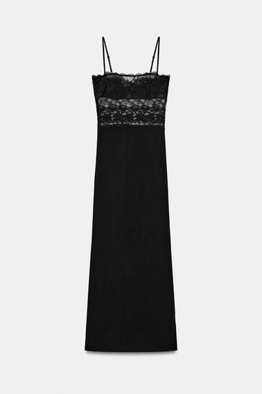 Zara COMBINATION LACE DRESS - Black