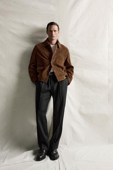 RELAXED FIT SUEDE LEATHER JACKET — Brandy 1