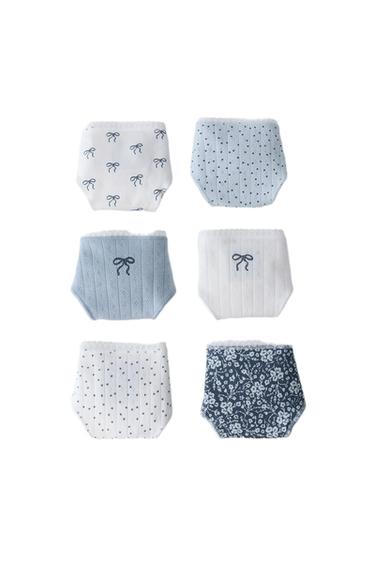 AGES 6-14 / 6-PACK OF BOW BRIEFS - Ecru / Blue by Zara